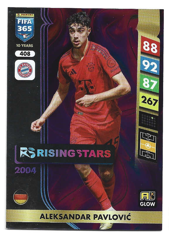 ALEKSANDAR PAVLOVIC - PANINI FIFA 365 COLLECTION 2025 - FOIL "RISING STARS" TRADING CARD 408