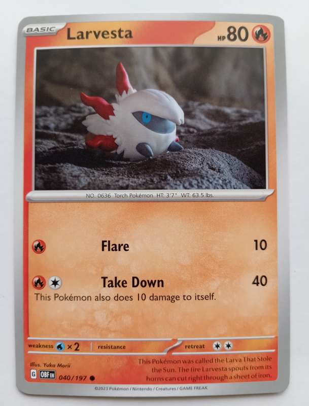 POKEMON CARD - LARVESTA  40/197 COMMON OBSIDIAN FLAMES 2023 - MINT