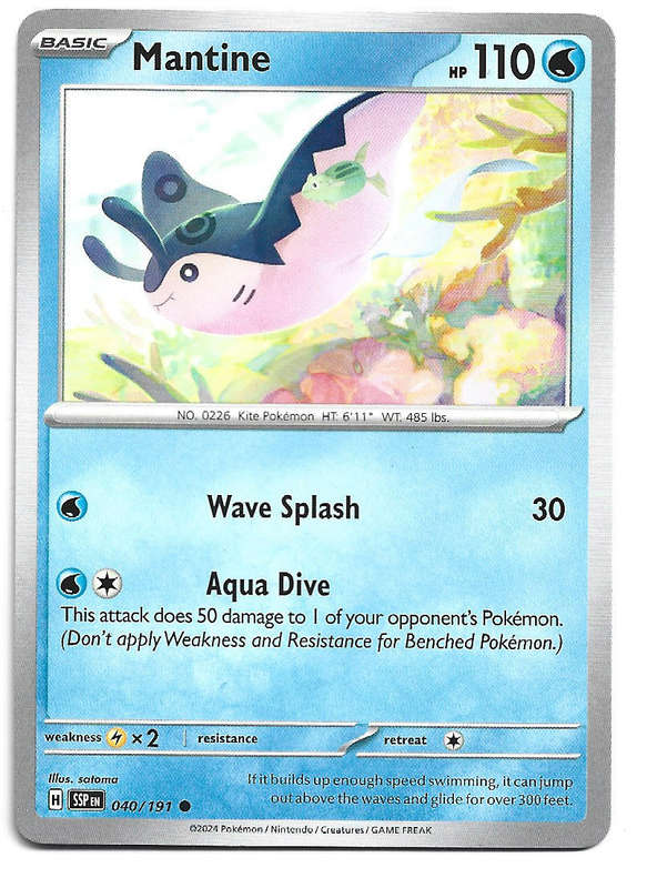 MANTINE -  COMMON  40/191 POKEMON TCG SURGING SPARKS TRADING CARD
