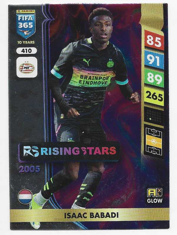 ISAAC BABADI - PANINI FIFA 365 COLLECTION 2025 - FOIL "RISING STARS" TRADING CARD 410