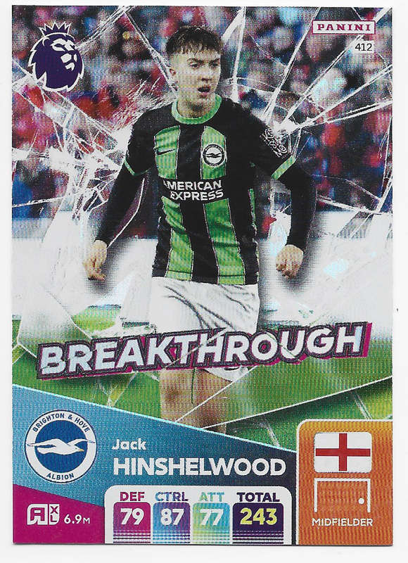 JACK HINSHELWOOD -  PANINI English Premier League 2024/25 - FOIL "BREAKTHROUGH" TRADING CARD 412