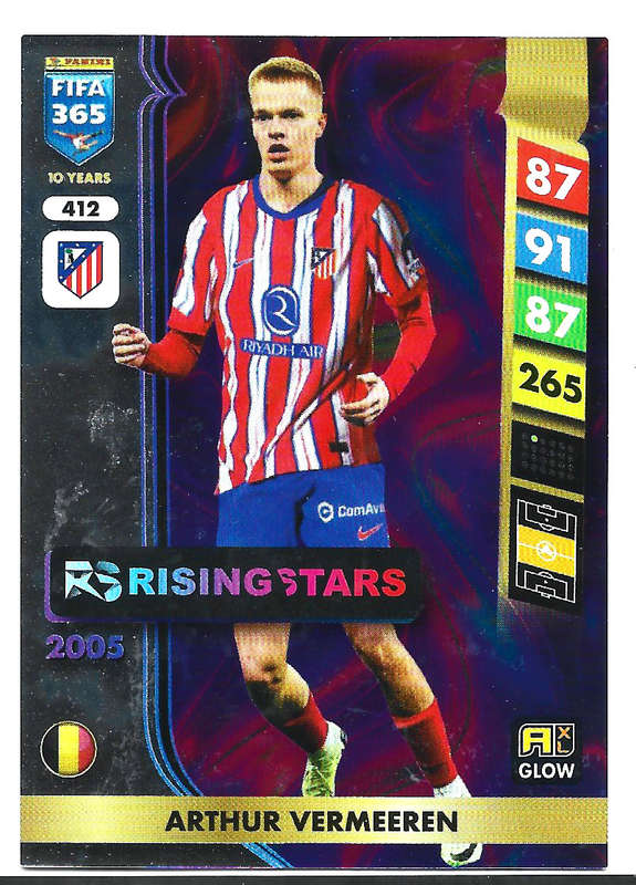 ARTHUR VERMEEREN - PANINI FIFA 365 COLLECTION 2025 - FOIL "RISING STARS" TRADING CARD 412