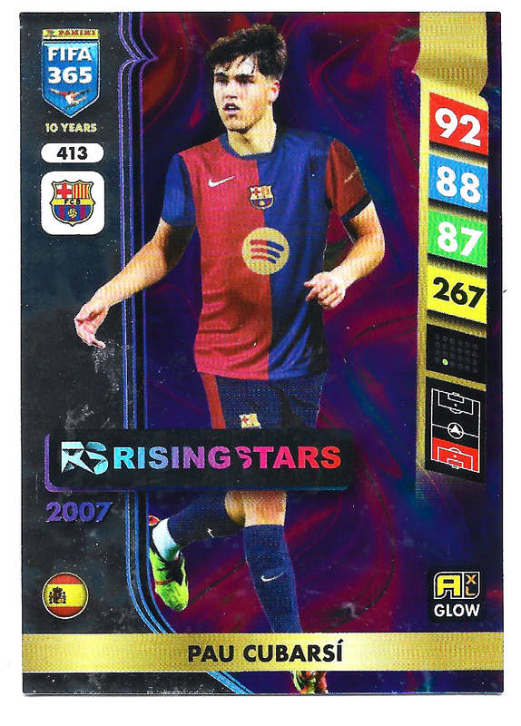 PAU CUBARSI - PANINI FIFA 365 COLLECTION 2025 - FOIL "RISING STARS" TRADING CARD 413