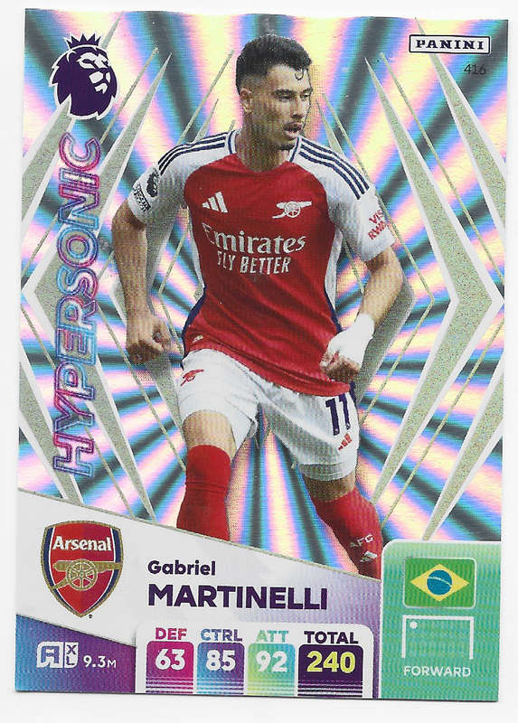 GABRIEL MARTINELLI -  PANINI English Premier League 2024/25 - FOIL "HYPERSONIC" TRADING CARD 416