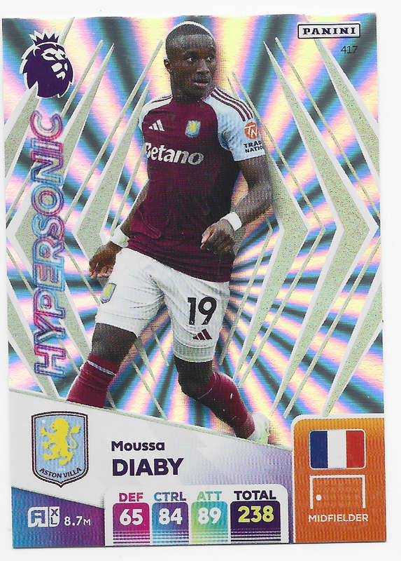 MOUSSA DIABY -  PANINI English Premier League 2024/25 - FOIL "HYPERSONIC" TRADING CARD 417