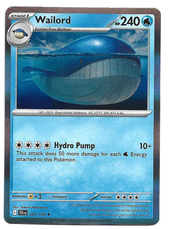 WAILORD - HOLO RARE  41/159 POKEMON TCG JOURNEY TOGETHER TRADING CARD