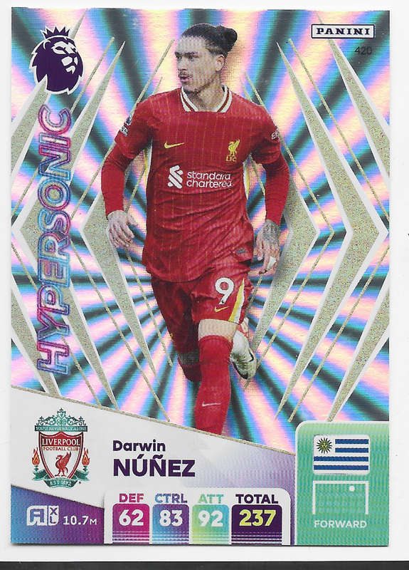 DARWIN NUNEZ -  PANINI English Premier League 2024/25 - FOIL "HYPERSONIC" TRADING CARD 420
