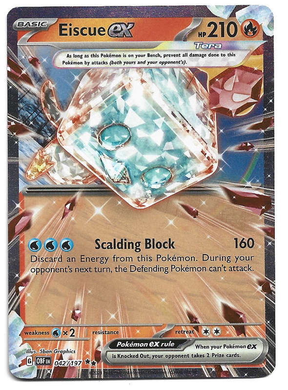 EISCUE EX - HOLO DOUBLE RARE  42/197 POKEMON OBSIDIAN FLAMES TRADING CARD