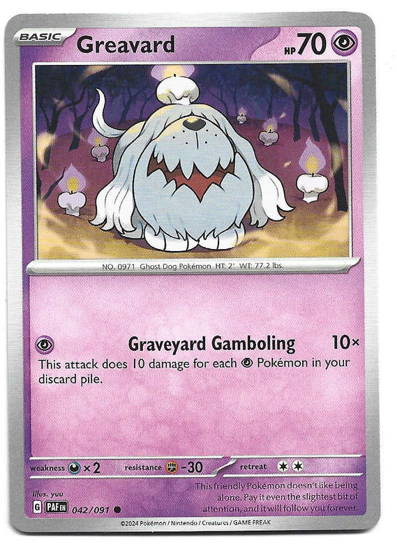 GREAVARD -  COMMON 42/91 POKEMON TCG PALDEAN FATES  TRADING CARD