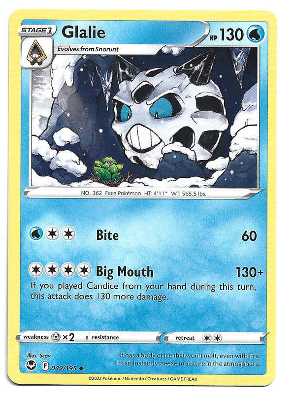 GLALIE - COMMON  42/195  POKEMON TCG SILVER TEMPEST TRADING CARD