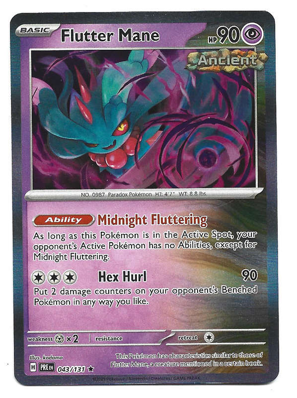 FLUTTER MANE - HOLO RARE  43/131  POKEMON PRISMATIC EVOLUTIONS TRADING CARD