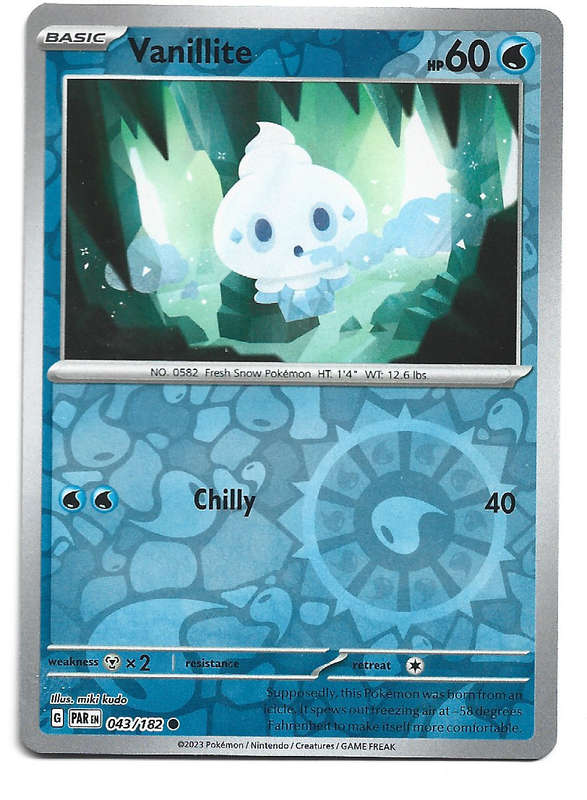VANILLITE -   REVERSE HOLO POKEMON PARADOX RIFT  43/182 TRADING CARD