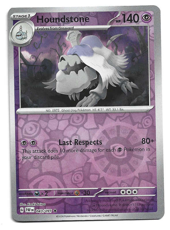 HOUNDSTONE -  REVERSE HOLO  43/91 POKEMON TCG PALDEAN FATES  TRADING CARD