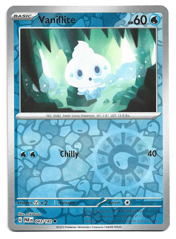 VANILLITE 43/182  REVERSE HOLO PARADOX RIFT POKEMON TRADING CARD