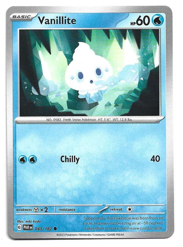 VANILLITE  -   COMMON POKEMON PARADOX RIFT  43/182 TRADING CARD