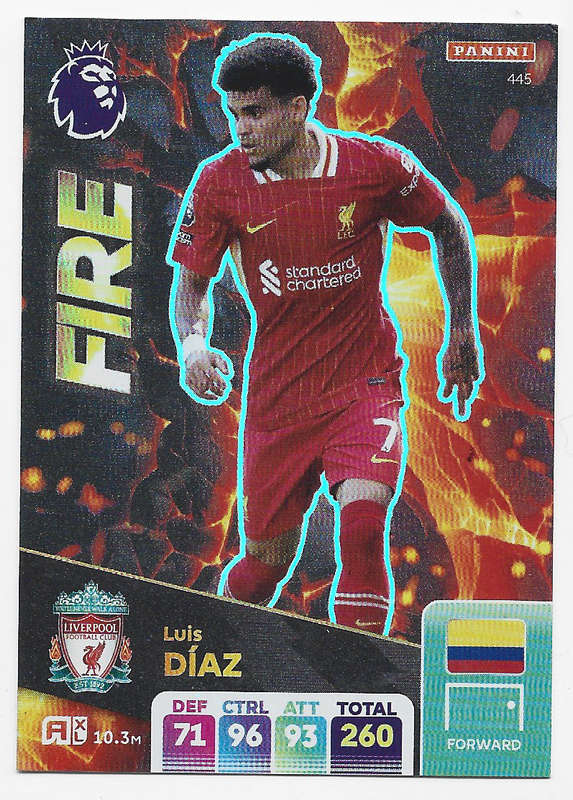 LUIS DIAZ -  PANINI English Premier League 2024/25 - FOIL "FIRE" TRADING CARD 445