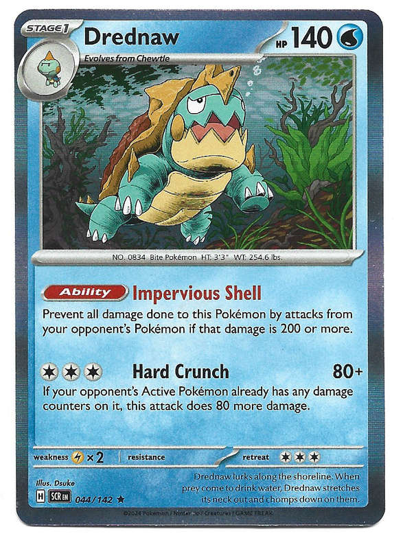 DREDNAW -  HOLO RARE  44/142 POKEMON TCG STELLAR CROWN TRADING CARD
