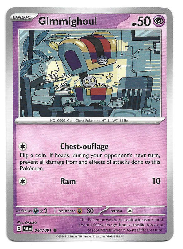 GIMMIGHOUL -  COMMON 44/91 POKEMON TCG PALDEAN FATES  TRADING CARD