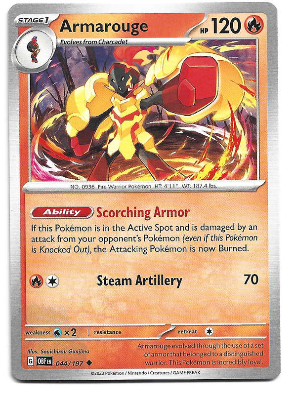 ARMAROUGE -   POKEMON TCG OBSIDIAN FLAMES COMMON  44/197 TRADING CARD