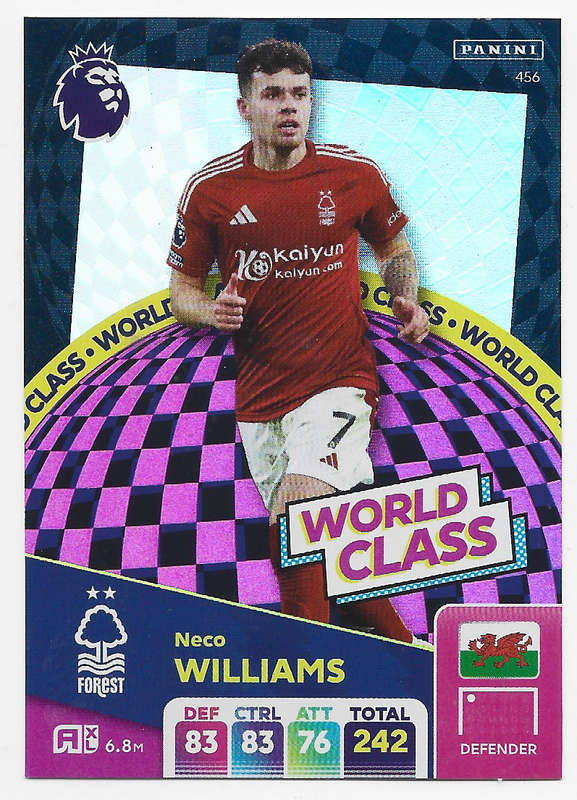 NECO WILLIAMS -  PANINI English Premier League 2024/25 - FOIL "WORLD CLASS" TRADING CARD 456