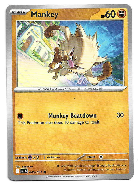 MANKEY -  COMMON 45/91 POKEMON TCG PALDEAN FATES  TRADING CARD