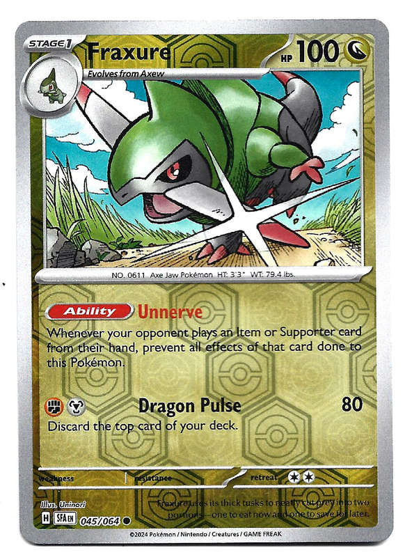 POKEMON CARD - FRAXURE  045/64 Reverse Holo Rare Shrouded Fable Trading Card - Mint