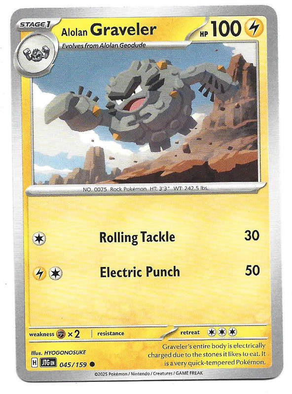 ALOLAN GRAVELER - COMMON  45/159 POKEMON TCG JOURNEY TOGETHER TRADING CARD