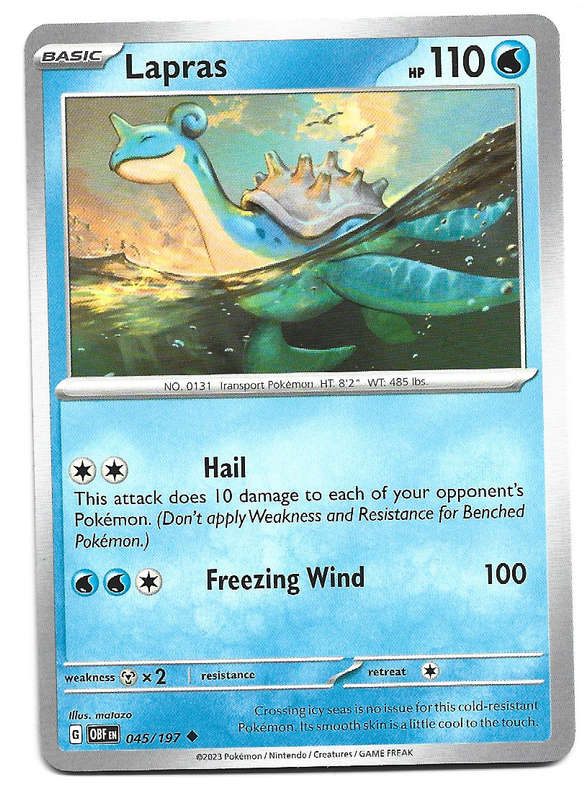 LAPRAS -  COMMON  45/197  POKEMON TCG OBSIDIAN FLAMES TRADING CARD