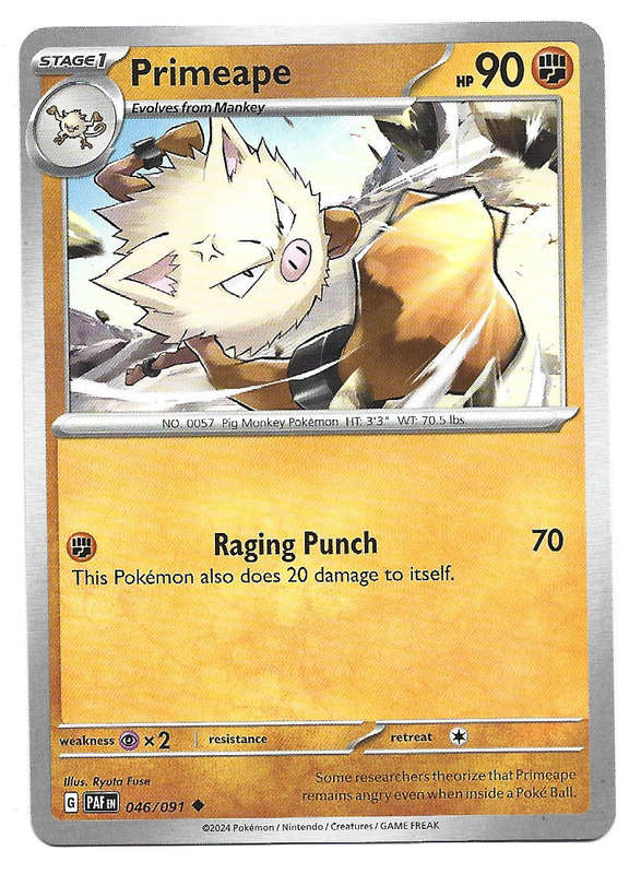 PRIMEAPE -  COMMON 46/91 POKEMON TCG PALDEAN FATES  TRADING CARD