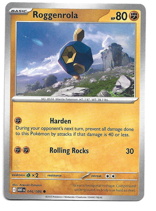 ROGGENROLA - COMMON  46/86 POKEMON TCG WHITE FLARE TRADING CARD