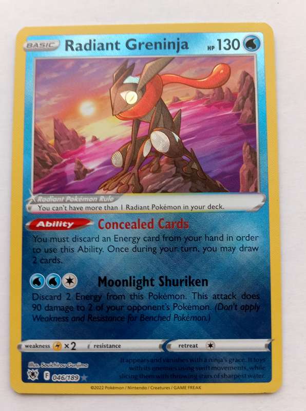 RADIANT GRENINJA - POKEMON NINTENDO ASTRAL RADIANCE - REVERSE HOLO TRADING CARD 46/189 - MINT