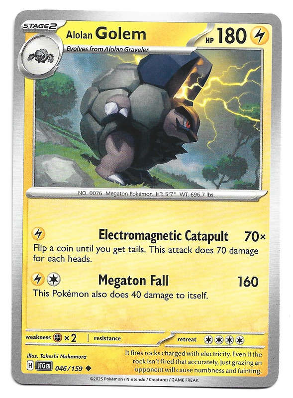 ALOLAN GOLEM - COMMON  46/159 POKEMON TCG JOURNEY TOGETHER TRADING CARD