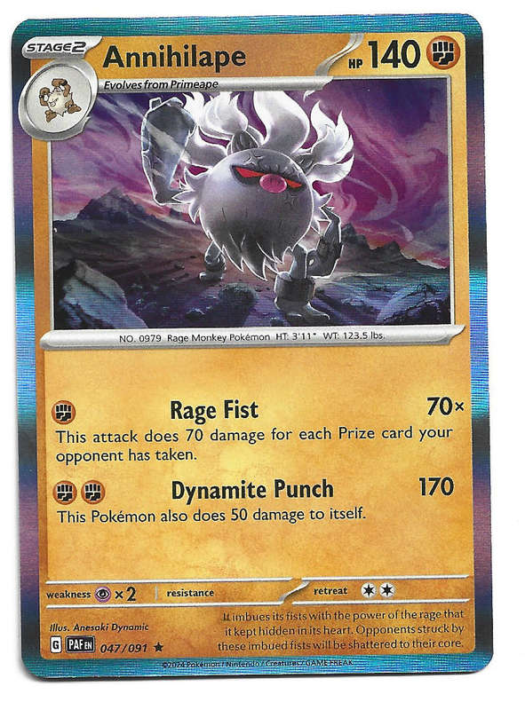 ANNIHILAPE -  HOLO RARE  47/91 POKEMON TCG PALDEAN FATES  TRADING CARD