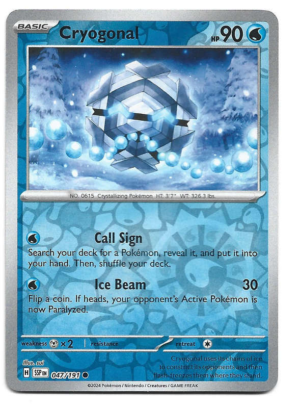 CRYOGONAL -  REVERSE HOLO  47/191 POKEMON TCG SURGING SPARKS TRADING CARD