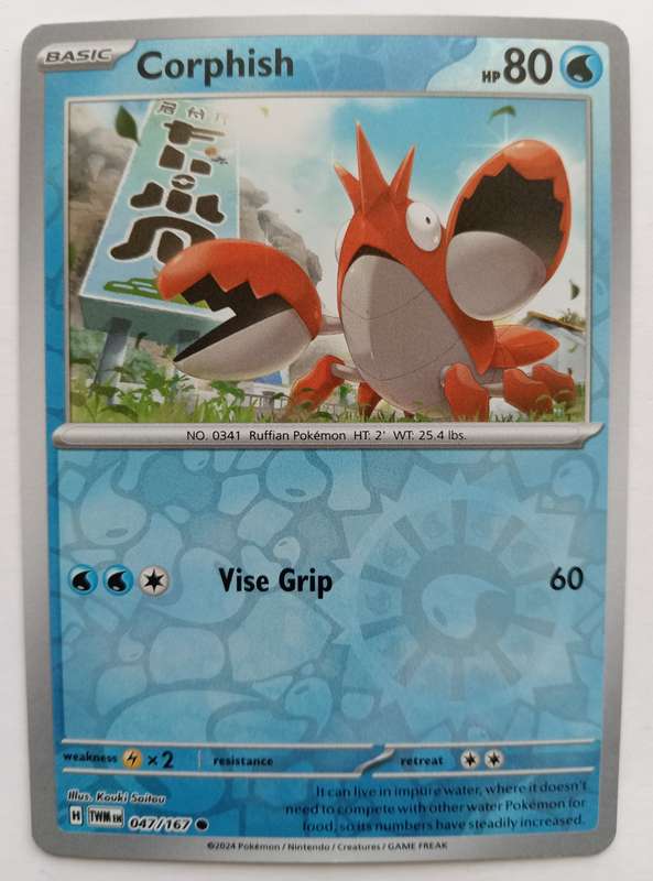 CORPHISH - POKEMON NINTENDO TWILIGHT MASQUERADE 2024 - REVERSE HOLO TRADING CARD 47/167