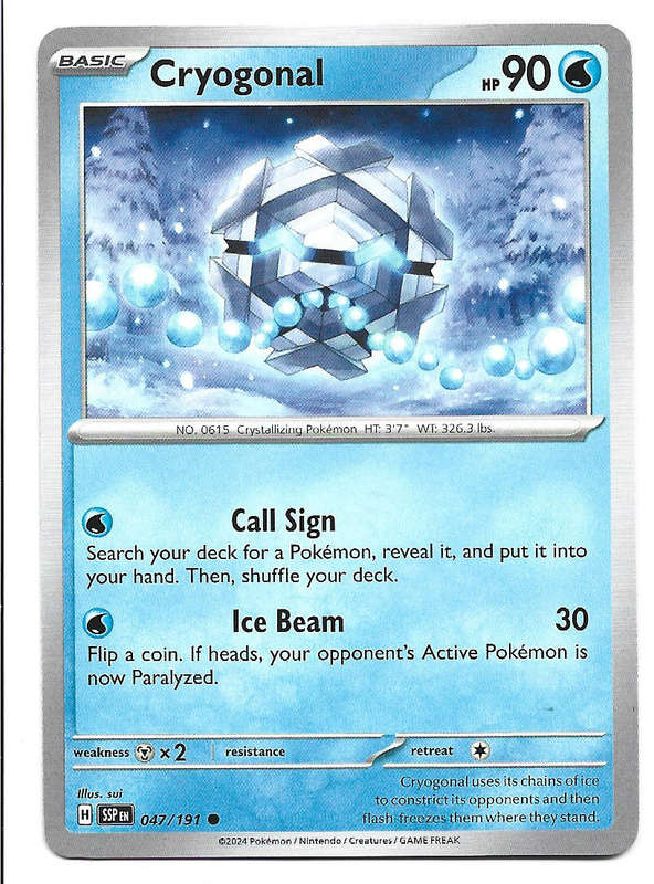 CRYOGONAL -  COMMON  47/191 POKEMON TCG SURGING SPARKS TRADING CARD