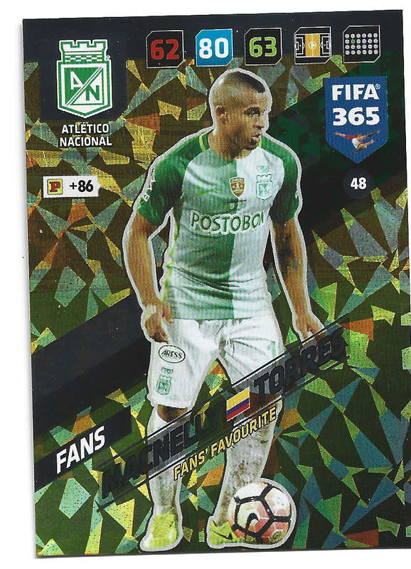MACNELLY TORRES - PANINI `FIFA 365 2018` COLLECTION - FOIL `FANS FAVOURITE` TRADING CARD 48