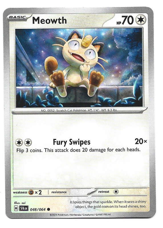 POKEMON CARD - MEOWTH  48/64 Common Shrouded Fable Trading Card - Mint