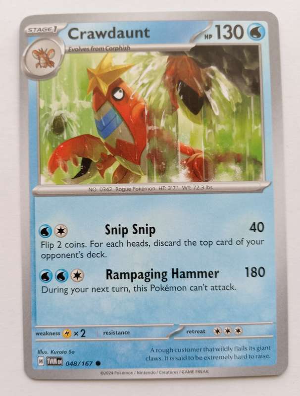 CRAWDAUNT - POKEMON NINTENDO TWILIGHT MASQUERADE 2024 - COMMON TRADING CARD 48/167