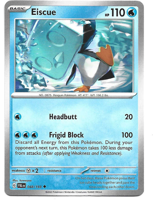 POKEMON CARD - EISCUE  48/193 COMMON PALDEA EVOLVED 2023 TRADING CARD - MINT