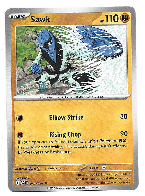 SAWK - UNCOMMON  49/86 POKEMON TCG WHITE FLARE TRADING CARD