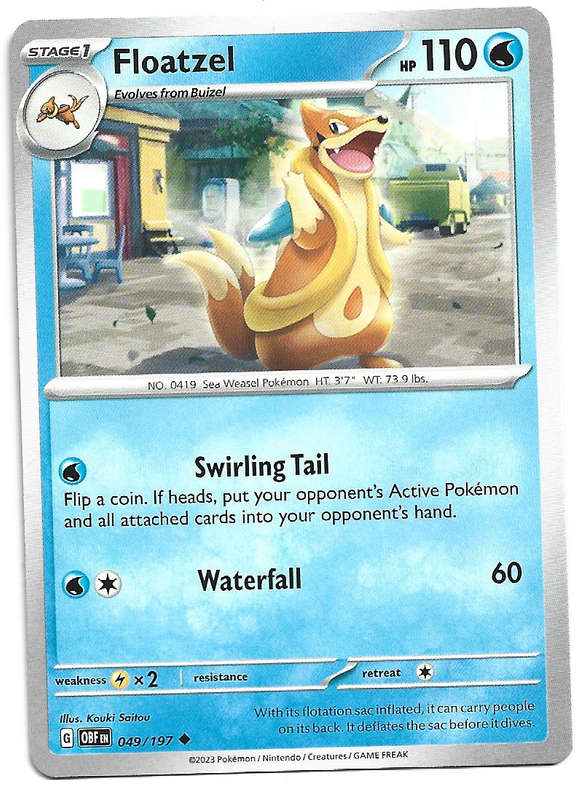 FLOATZEL -   49/197 COMMON POKEMON TCG OBSIDIAN FLAMES TRADING CARD