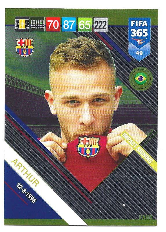 ARTHUR - PANINI FIFA 365 2019 COLLECTION - FOIL `FANS FAVOURITE` TRADING CARD 49
