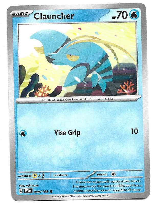 CLAUNCHER - COMMON  49/198  POKEMON TCG SCARLET & VIOLET TRADING CARD