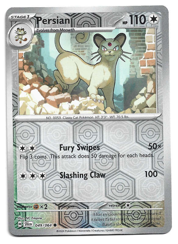 PERSIAN - REVERSE HOLO  POKEMON SHROUDED FABLE  49/64 TRADING CARD
