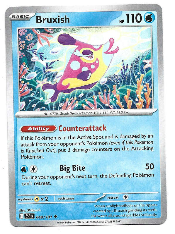 BRUXISH -  UNCOMMON  49/191 POKEMON TCG SURGING SPARKS TRADING CARD