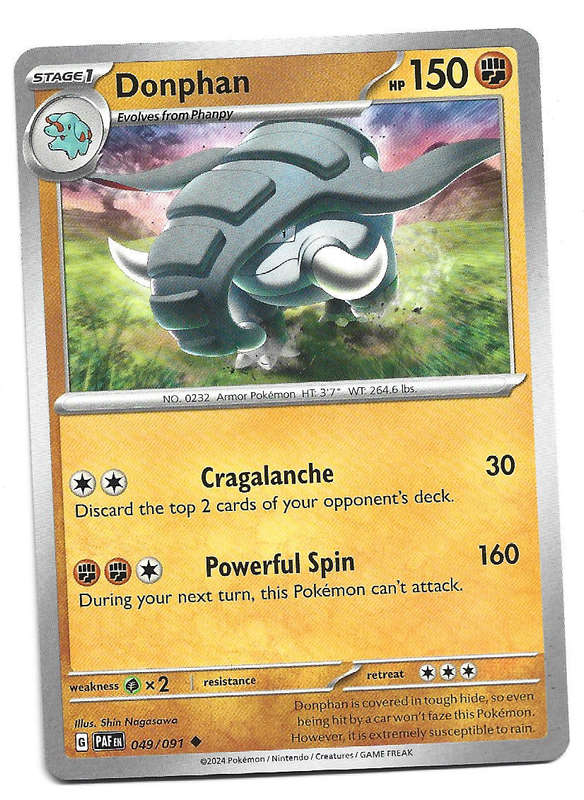DONPHAN -  COMMON 49/91 POKEMON TCG PALDEAN FATES  TRADING CARD