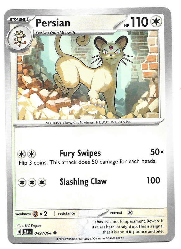PERSIAN - POKEMON SHROUDED FABLE COMMON  49/64 TRADING CARD