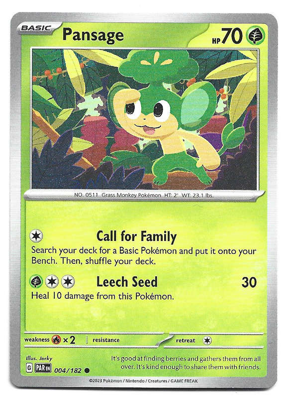 PANSAGE - POKEMON TCG PARADOX RIFT  4/182  COMMON TRADING CARD