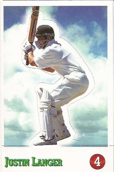 JUSTIN LANGER - SELECT CRICKET 1997/98 STICKER COLLECTION - RARE "POP-UP" TRADING CARD 4